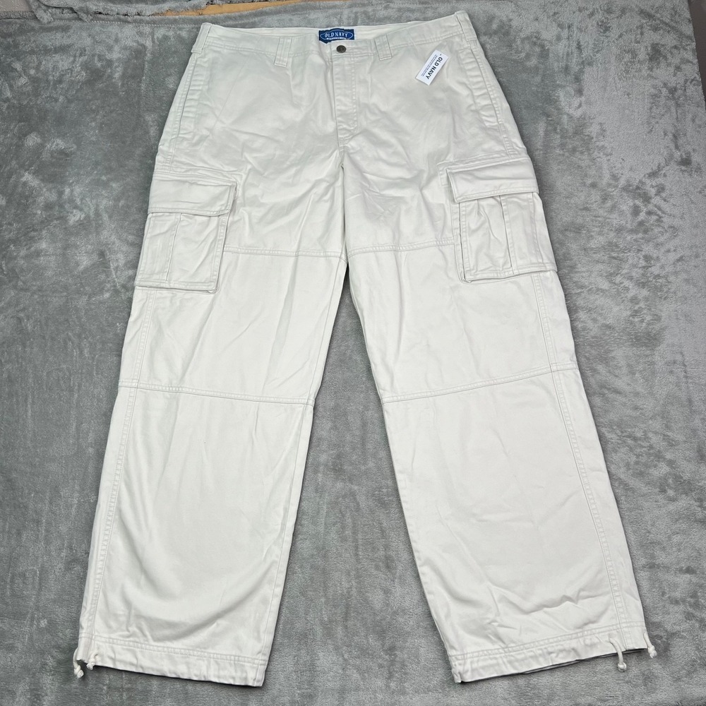 Old Navy Cargo Pants Womens 14 Tall Beige Utility Pocket Wide Leg Relaxed New